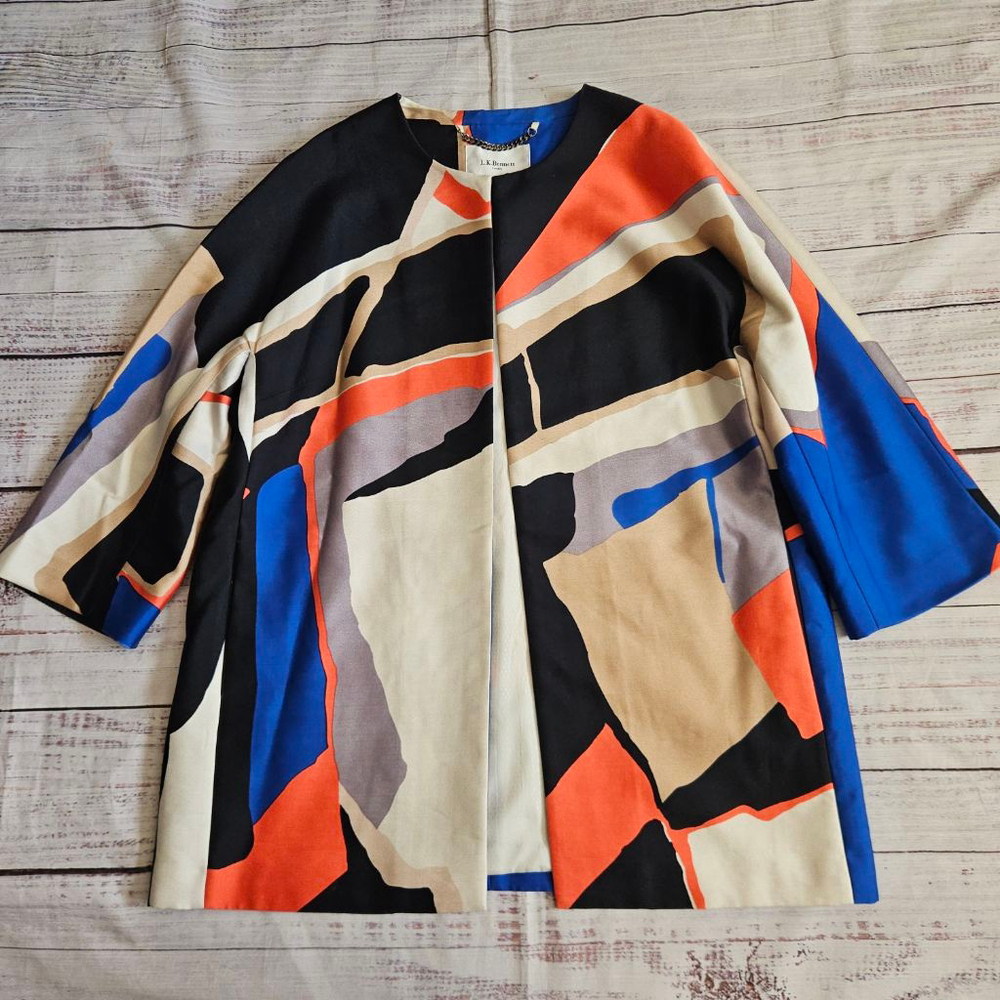 L.K. Bennett Amina Opera Jacket Abstract Wool Silk Multicolor Womens Large